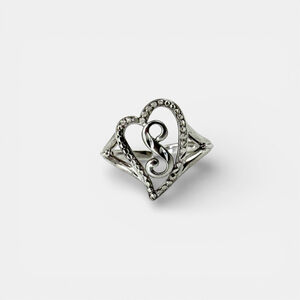 Vintage 1990s Sterling Silver Heart Initial S Ring Adjustable Script Monogram